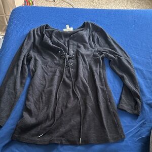 Black Lace-Up Long Sleeve Top